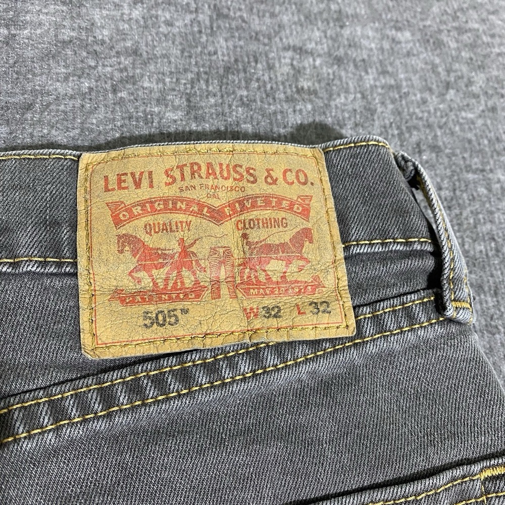 Levi's 505 Jeans Gray Regular Fit Straight Leg Stretch Denim Skater Distressed - Picture 3 of 16